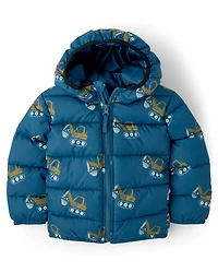 Toddler Boys Print Hooded Puffer Jacket