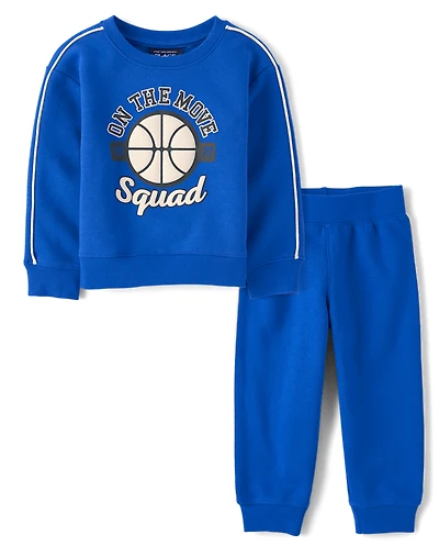 Baby And Toddler Boys Puff Print Basketball Premium Fleece 2-Piece Outfit Set