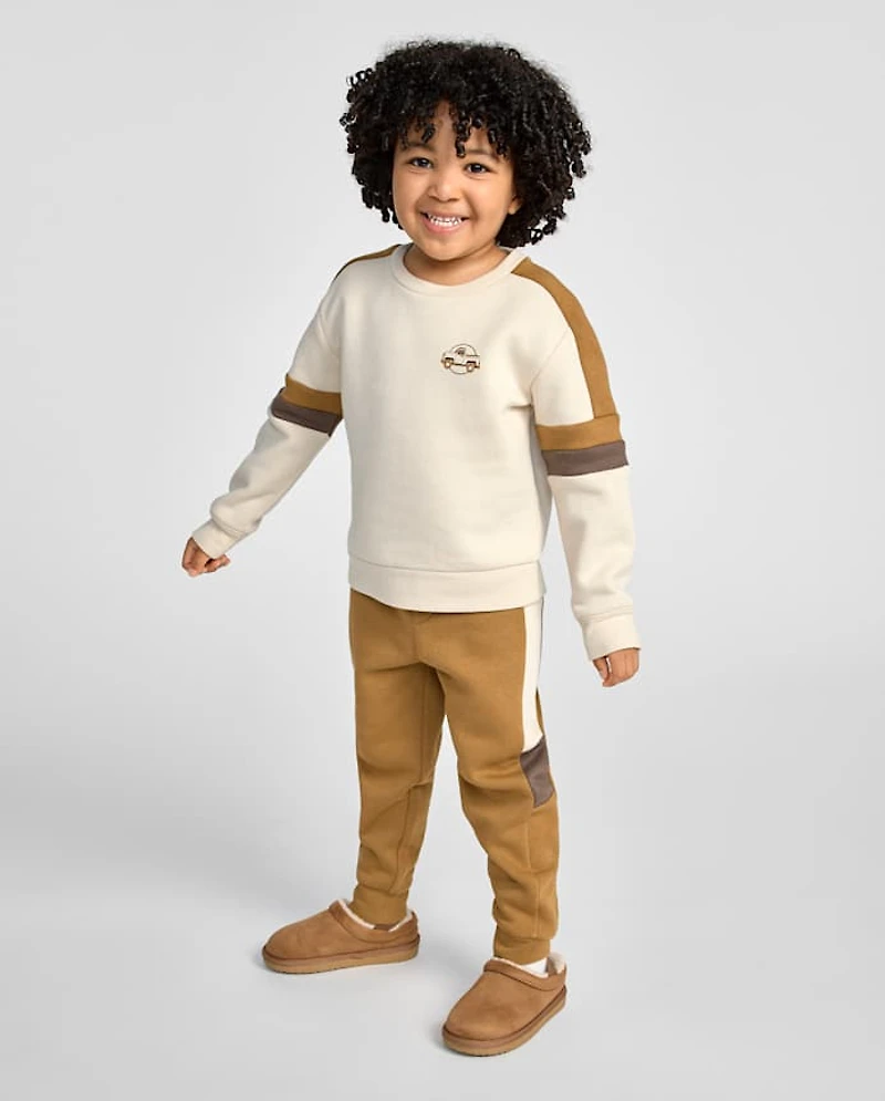 Baby And Toddler Boys Truck Colorblock Premium Fleece 2-Piece Outfit Set