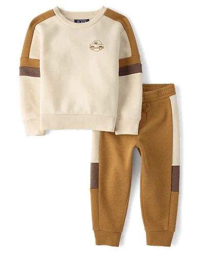 Baby And Toddler Boys Truck Colorblock Premium Fleece 2-Piece Outfit Set