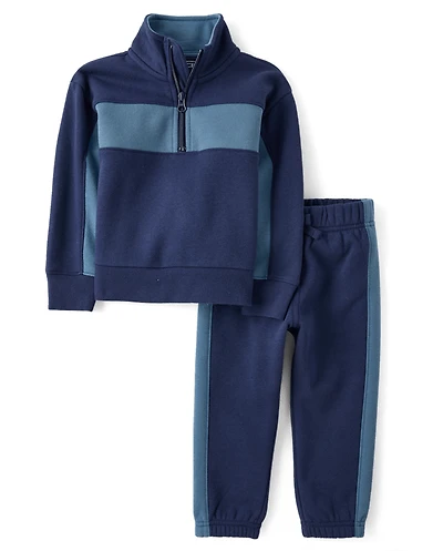 Baby And Toddler Boys Colorblock Premium Fleece 2-Piece Outfit Set