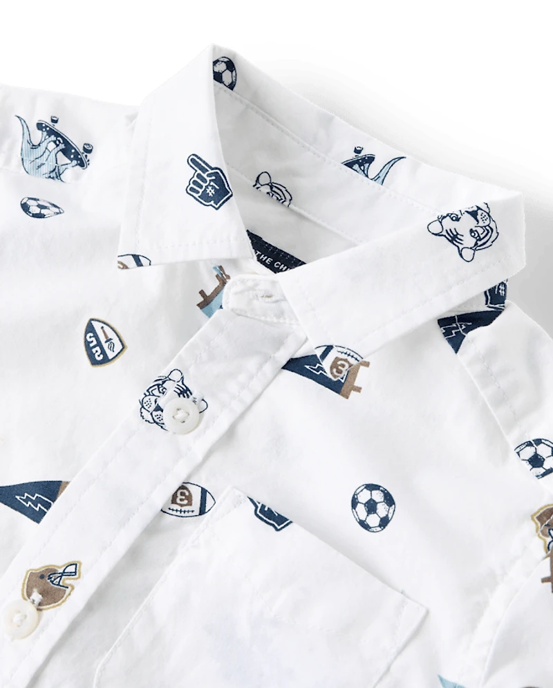 Baby And Toddler Boys Print Poplin Button Up Shirt