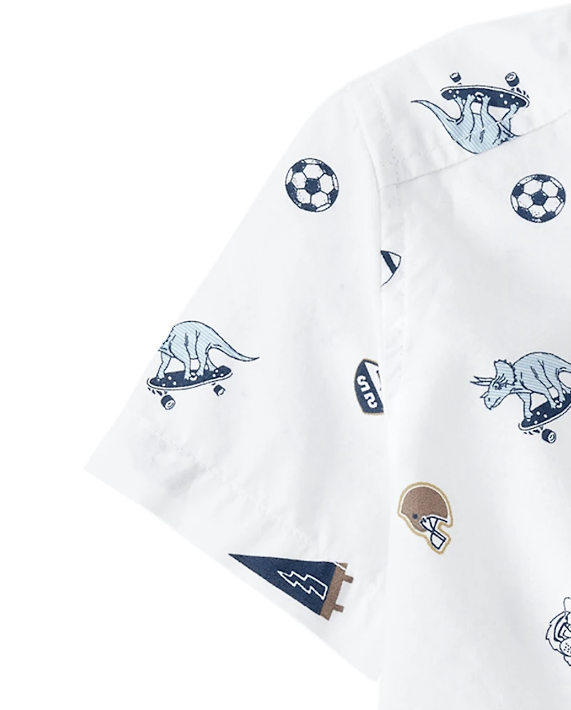 Baby And Toddler Boys Print Poplin Button Up Shirt