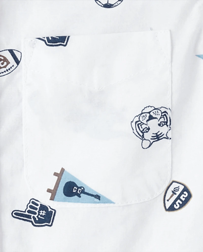 Baby And Toddler Boys Print Poplin Button Up Shirt