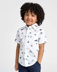 Baby And Toddler Boys Print Poplin Button Up Shirt