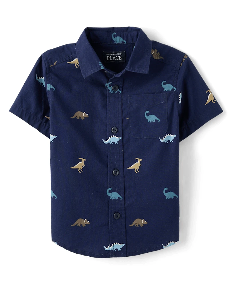Baby And Toddler Boys Print Poplin Button Up Shirt