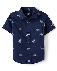 Baby And Toddler Boys Print Poplin Button Up Shirt