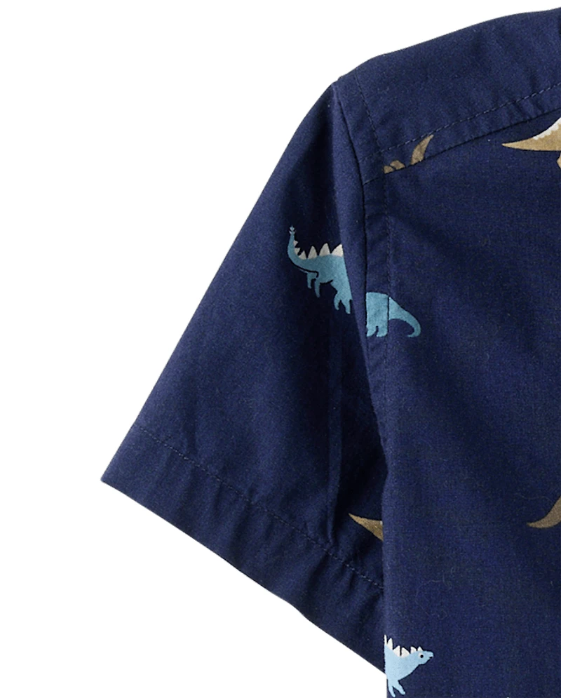 Baby And Toddler Boys Print Poplin Button Up Shirt