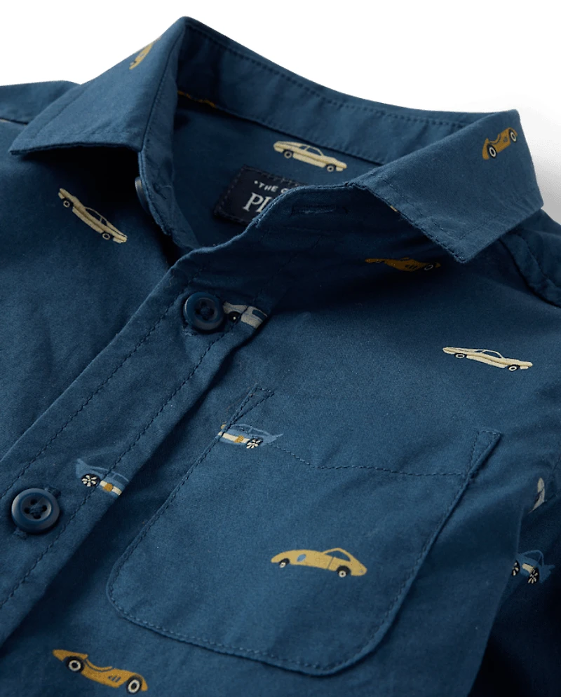 Baby And Toddler Boys Racecar Poplin Button Up Shirt