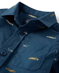 Baby And Toddler Boys Racecar Poplin Button Up Shirt