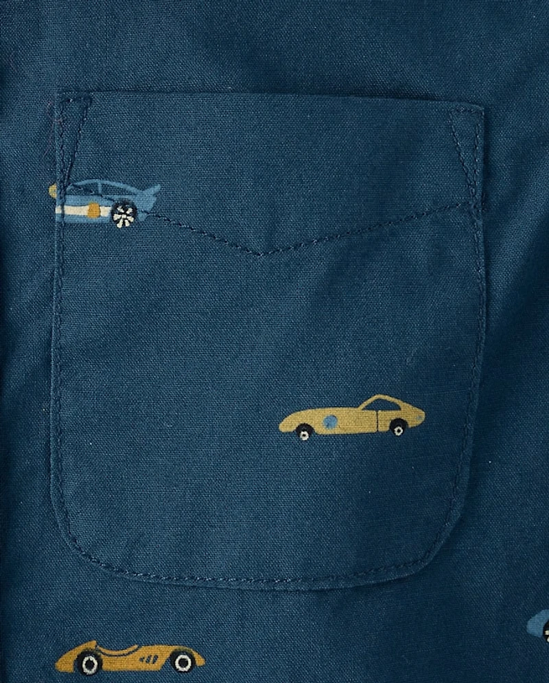 Baby And Toddler Boys Racecar Poplin Button Up Shirt
