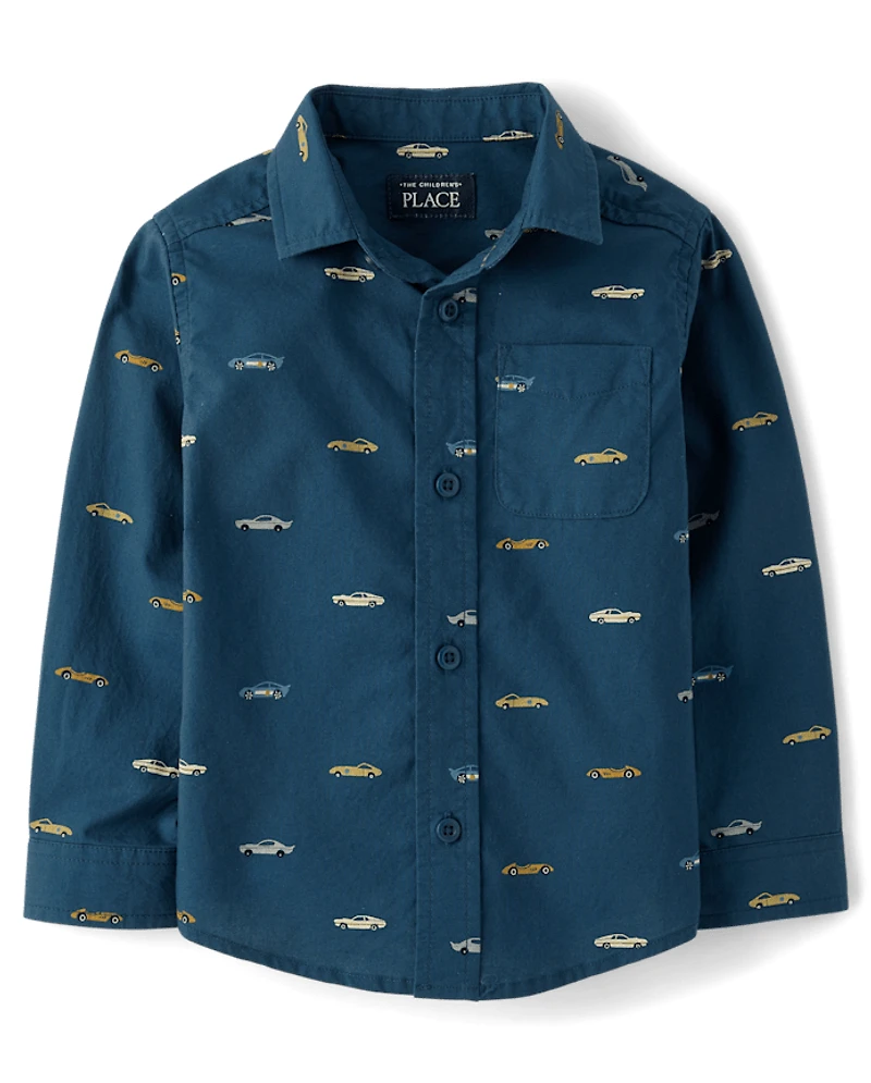 Baby And Toddler Boys Racecar Poplin Button Up Shirt
