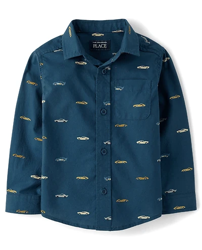 Baby And Toddler Boys Racecar Poplin Button Up Shirt