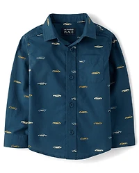 Baby And Toddler Boys Racecar Poplin Button Up Shirt