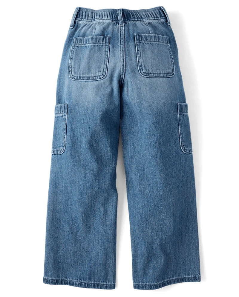 Jeans cargo amples à enfiler pour filles