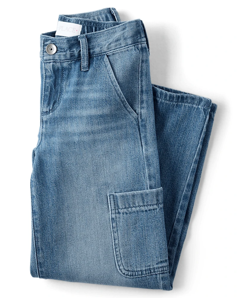 Jeans cargo amples à enfiler pour filles