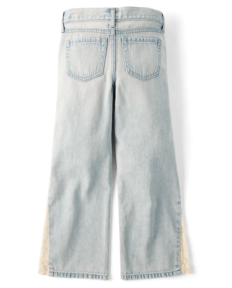 Girls Lace Inset Wide Leg Jeans