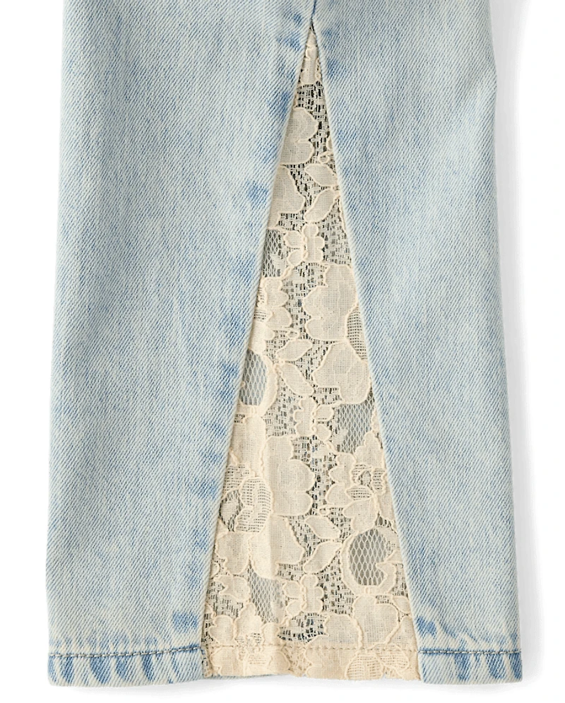 Girls Lace Inset Wide Leg Jeans