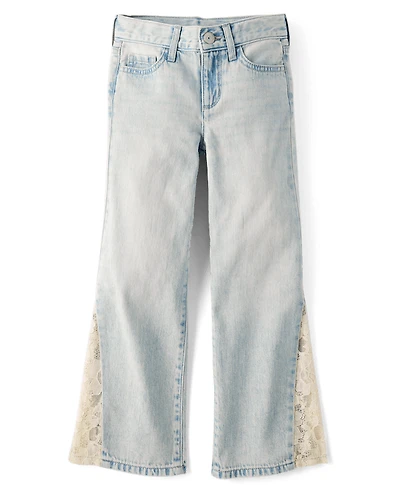 Girls Lace Inset Wide Leg Jeans