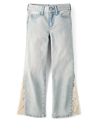 Girls Lace Inset Wide Leg Jeans