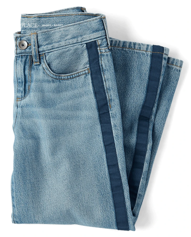 Girls Side Stripe Baggy Jeans