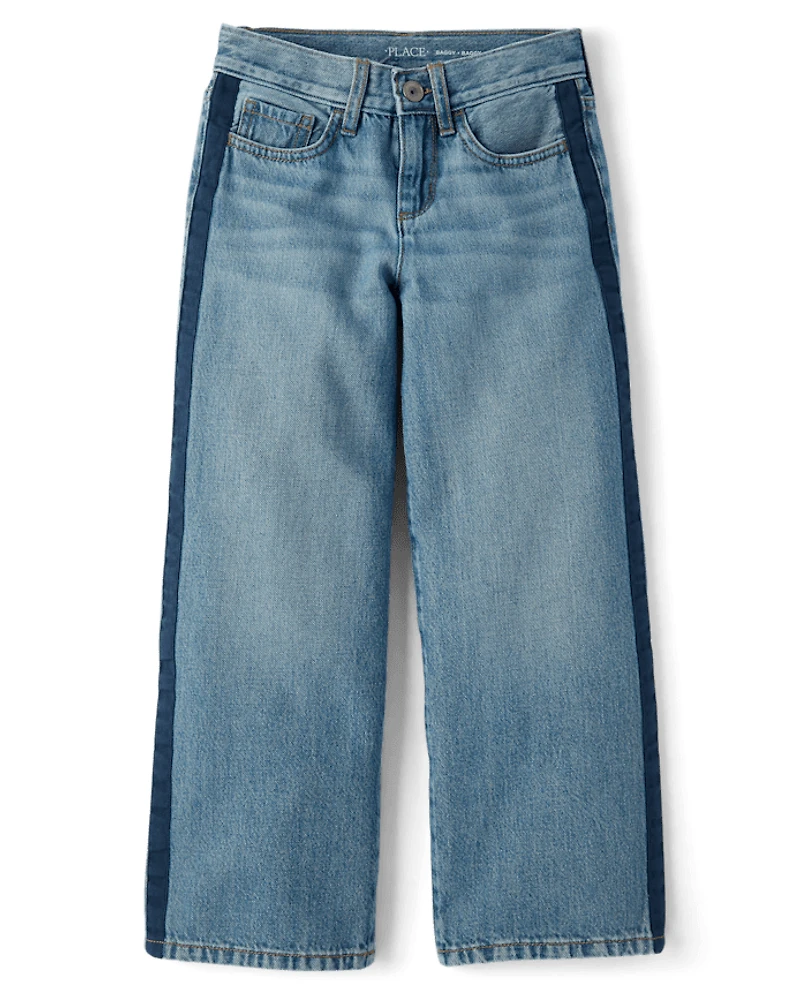 Girls Side Stripe Baggy Jeans