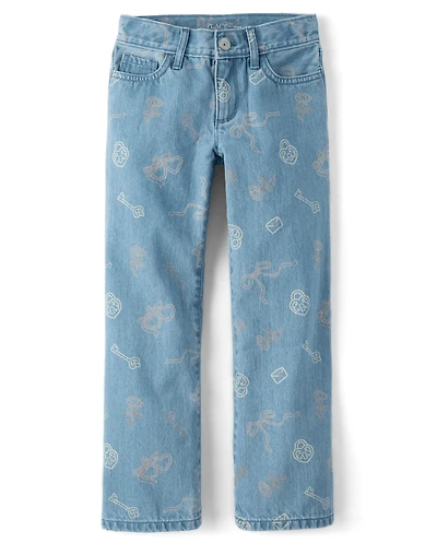 Girls Doodle Wide Leg Jeans