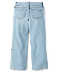 Girls Applique Butterfly Wide Leg Jeans