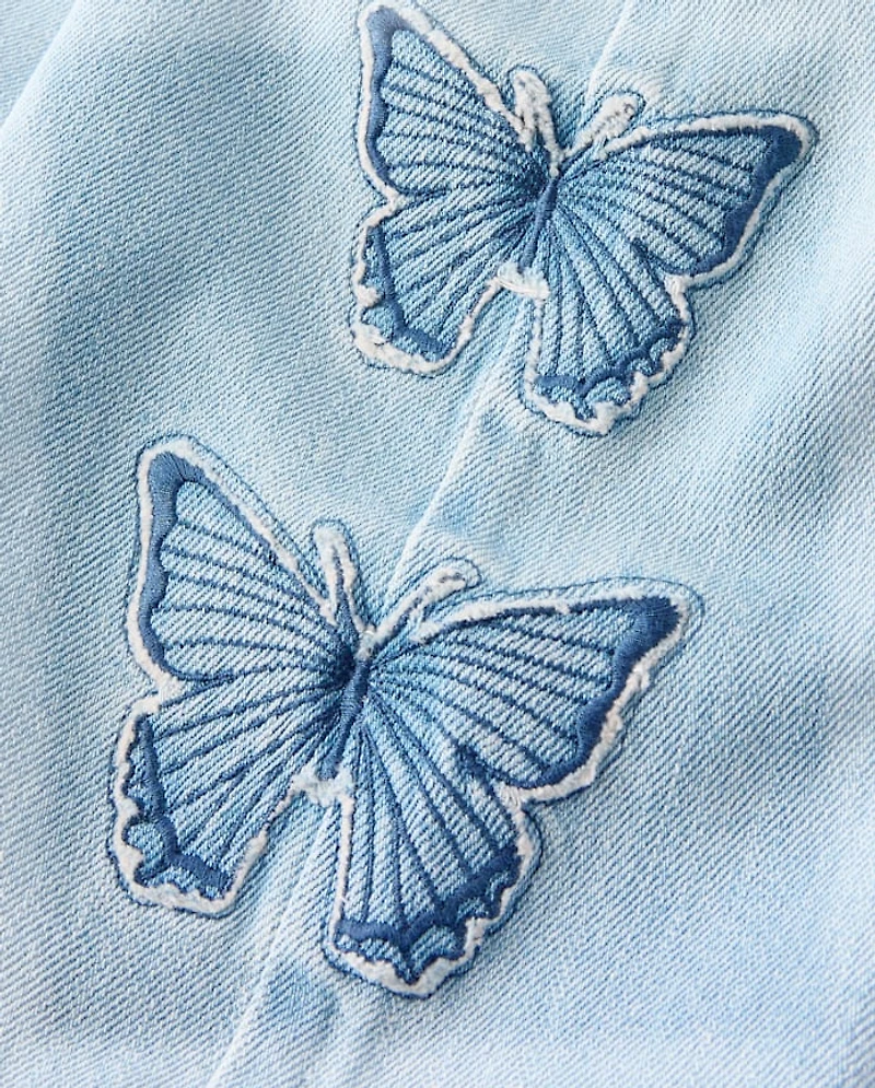 Girls Applique Butterfly Wide Leg Jeans