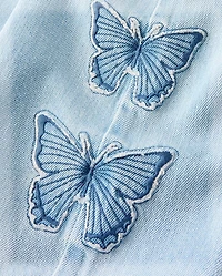 Girls Applique Butterfly Wide Leg Jeans