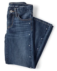 Girls Studded Wide Leg Jeans