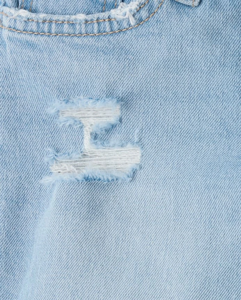 Girls Ripped Roll Cuff 90s Straight Jeans