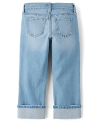 Girls Ripped Roll Cuff 90s Straight Jeans