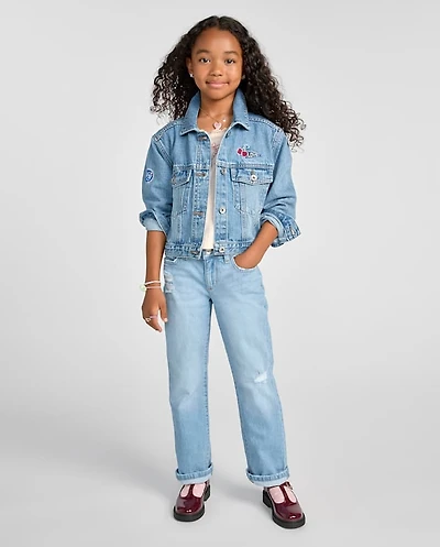 Girls Ripped Roll Cuff 90s Straight Jeans