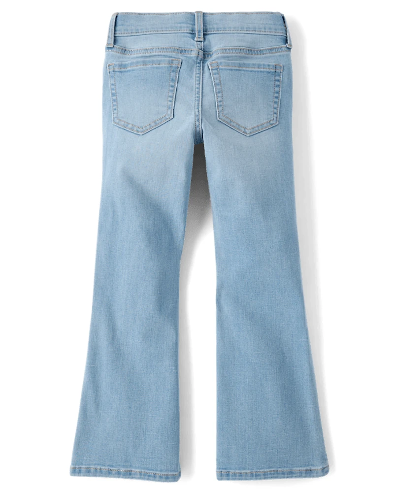 Girls Rhinestone Heart Flare Jeans