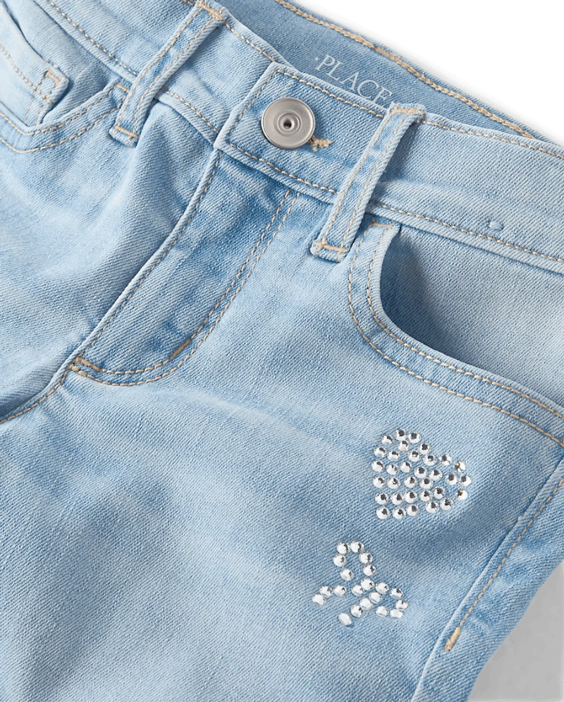 Jean évasé à strass en forme de cœur pour filles