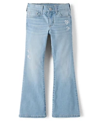 Girls Rhinestone Heart Flare Jeans