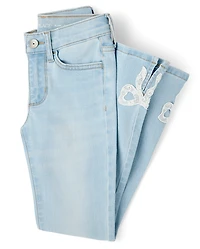 Girls Applique Bow Flare Jeans
