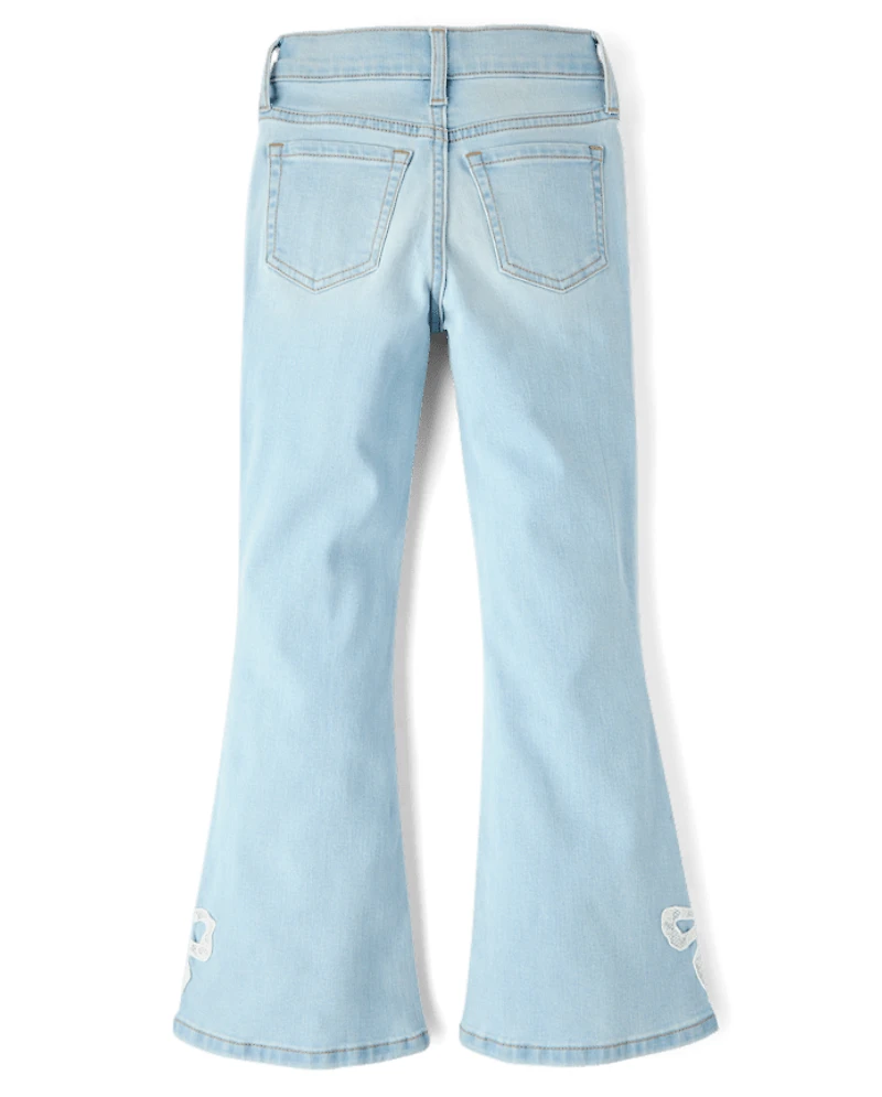 Girls Applique Bow Flare Jeans