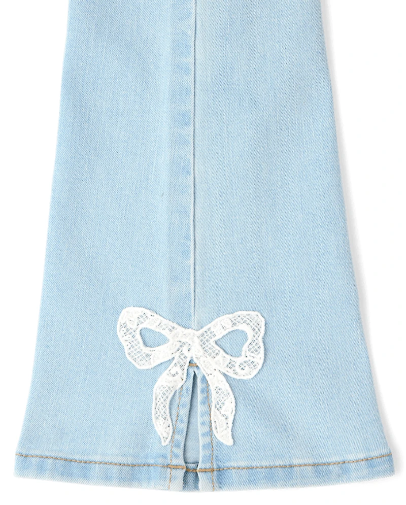 Girls Applique Bow Flare Jeans