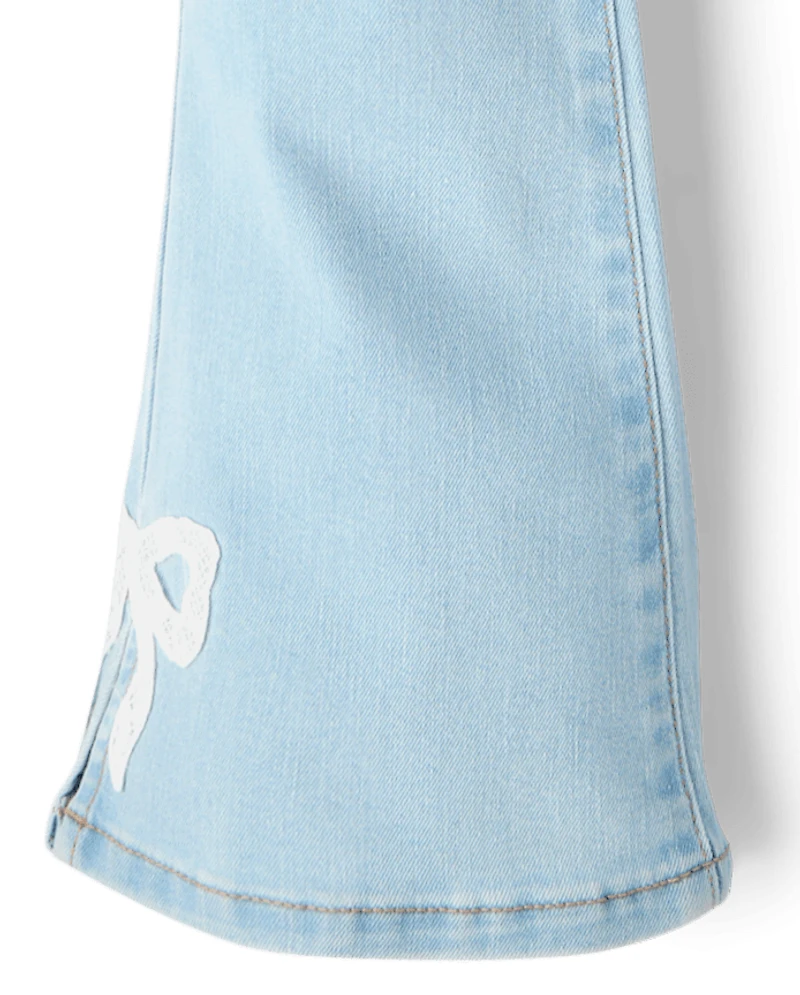 Girls Applique Bow Flare Jeans