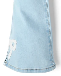 Girls Applique Bow Flare Jeans