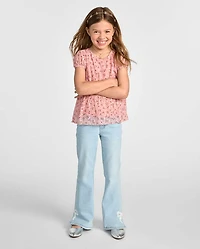 Girls Applique Bow Flare Jeans