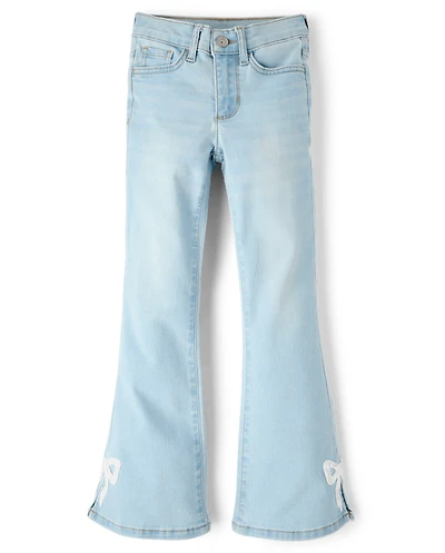 Girls Applique Bow Flare Jeans