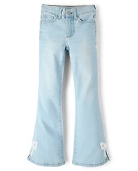 Girls Applique Bow Flare Jeans