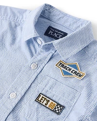 Baby And Toddler Boys Embroidered Racecar Patch Poplin Button Up Shirt