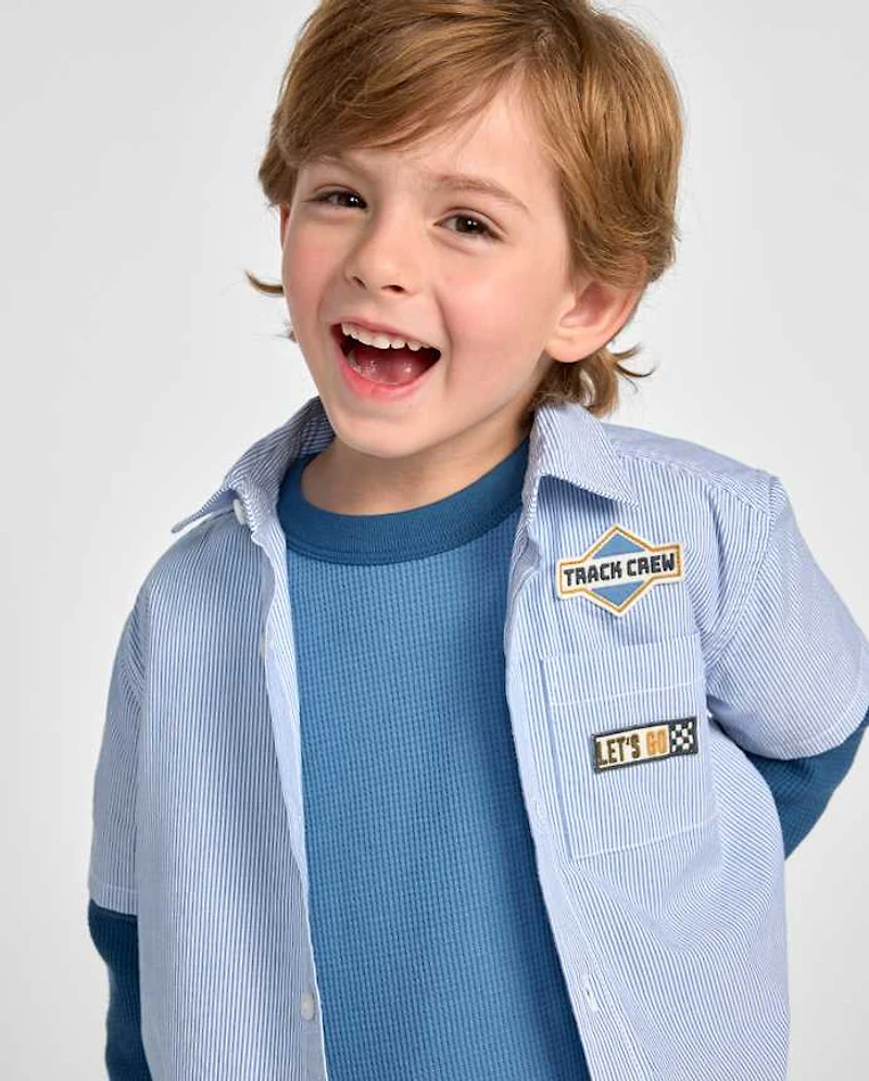 Baby And Toddler Boys Embroidered Racecar Patch Poplin Button Up Shirt