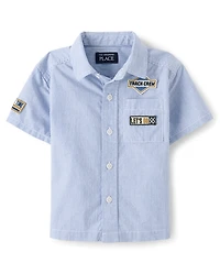 Baby And Toddler Boys Embroidered Racecar Patch Poplin Button Up Shirt