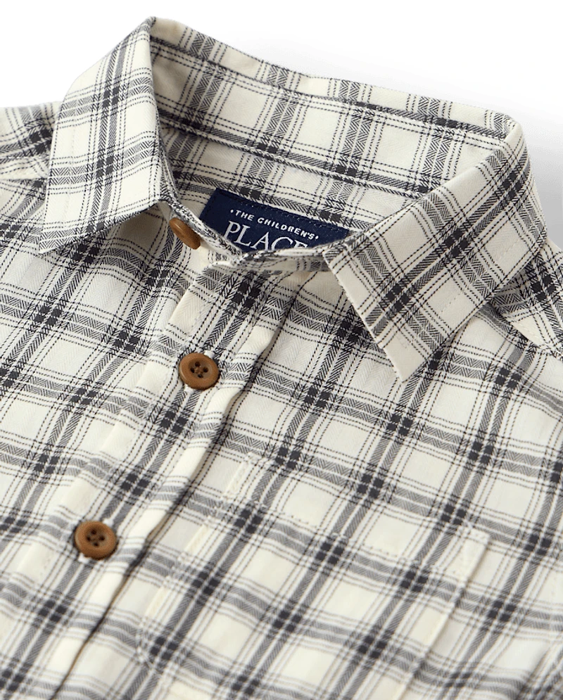 Baby And Toddler Boys Plaid Textured Poplin Button Up Shirt