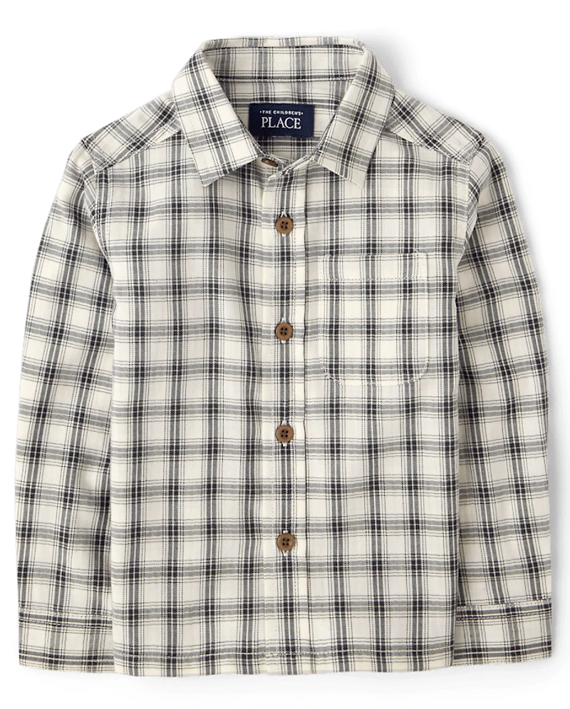 Baby And Toddler Boys Plaid Textured Poplin Button Up Shirt